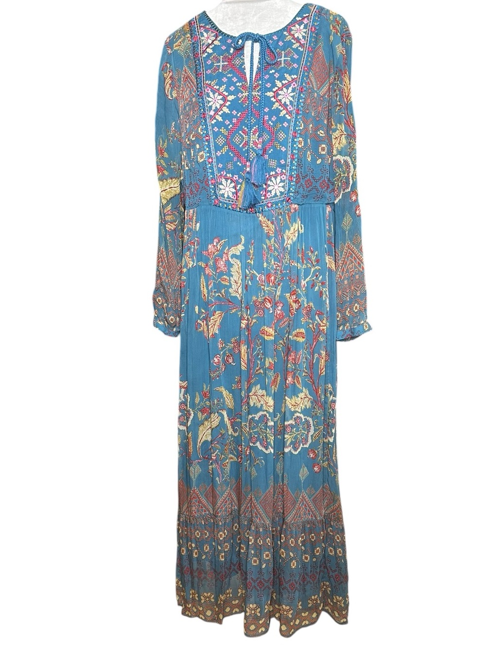 Soft Surroundings Maripani Boho Embroidery
Blue Maxi Floral Dress Women's Medium